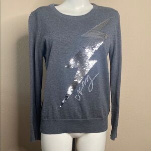 DKNY Donna Karen gray silver sequin lightening bolt sweater M